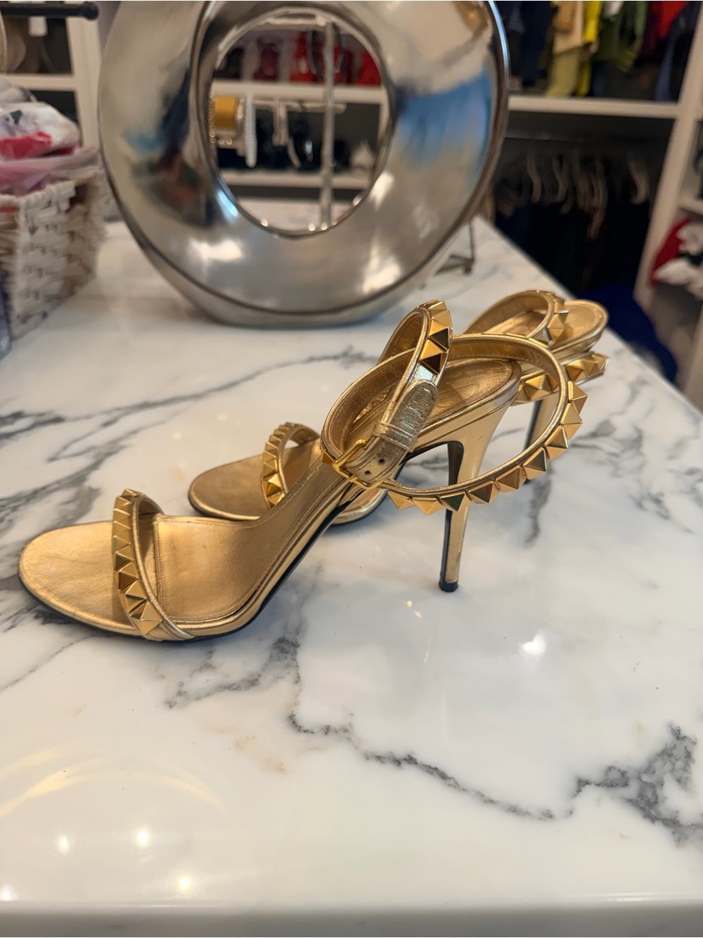 Authentic Valentino Garivani Gold Studded High Heel Sandals - Women